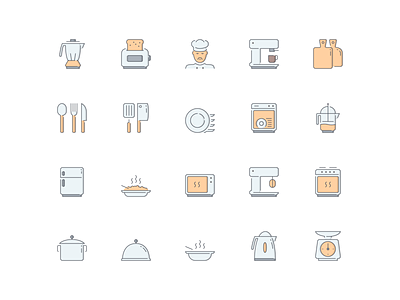 LineQueen – kitchen collection blender bread-toaster chief coffee-machine colorful icons cutting-board cuttlery dishes dishwasher flat icons french-press fridge icon set iconography icons icons collection icons library kitchen line icons meal