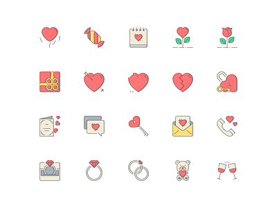 LineQueen – love collection balloon candy colorful icons diary flat icons flower-heart flower-rose gift heart-arrow heart-bite heart-broken heart-key icon set iconography icons icons collection icons library invitation line icons love