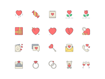 LineQueen – love collection balloon candy colorful icons diary flat icons flower heart flower rose gift heart arrow heart bite heart broken heart key icon set iconography icons icons collection icons library invitation line icons love