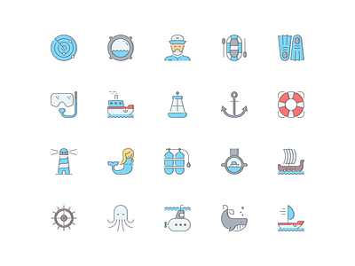 LineQueen – marine collection boat-radar boat-window captain colorful icons dinghy diving-fin diving-mask fishing-boat flat icons floating-cone grappling-iron icon set iconography icons icons collection icons library life-buoy lighthouse line icons marine