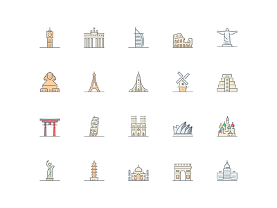 LineQueen – Monuments collection big gen bradenburg gate burj al arab colloseum colorful icons egypt sphinx eiffel tower flat icons hallgrimur holland mill icon set iconography icons icons collection icons library inca pyramid itsukushima shrine leaning tower line icons monuments