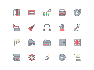 LineQueen – Music collection accordion audio casette audio channels casette player cd colorful icons flat icons gramophone guitar headphones icon set iconography icons icons collection icons library line icons metronome microphone music panflute