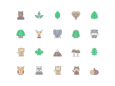 LineQueen – Nature collection bear branch cherry leaf cobra colorful icons cottonwood leaf decidious trees deer elephant evergreen trees flat icons hippo icon set iconography icons icons collection icons library line icons lion nature