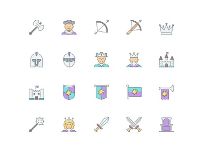 LineQueen – Royalty collection axe baron bow arrow colorful icons crossbow crown flat icons helmet icon set iconography icons icons collection icons library jester king kingdom line icons lion coat lion flag royalty