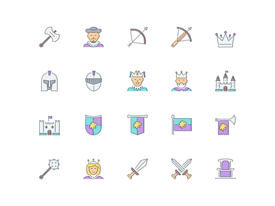 LineQueen – Royalty collection axe baron bow arrow colorful icons crossbow crown flat icons helmet icon set iconography icons icons collection icons library jester king kingdom line icons lion coat lion flag royalty