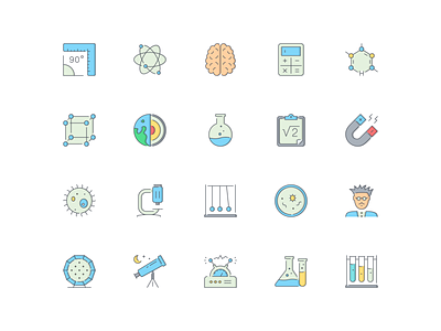 LineQueen – Science collection angle atomic brain calculator chemical compound colorful icons cube earth layers experiment flat icons formula icon set iconography icons icons collection icons library line icons magnet microbe science