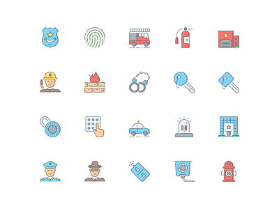 LineQueen – Security collection badge colorful icons fingerprint fire engine fire extinguisher fire station fireman firewall flat icons handcuffs icon set iconography icons icons collection icons library key line icons lock passcode security