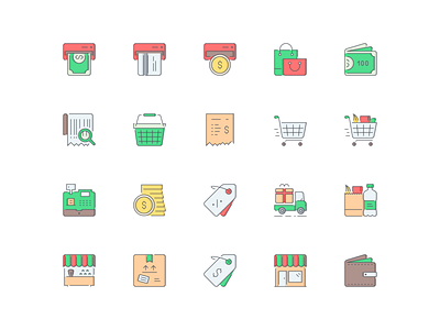 LineQueen – Shopping collection atm banknote atm card atm coin bags banknote barcode scan basket bill cart cash machine coins colorful icons flat icons icon set iconography icons icons collection icons library line icons shopping