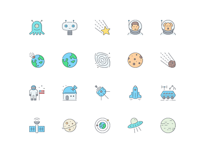 LineQueen – Space collection alien asteroid astronaut colorful icons dog astronaut earth earth asteroid flat icons galaxy icon set iconography icons icons collection icons library line icons mars meteor mission observatory space