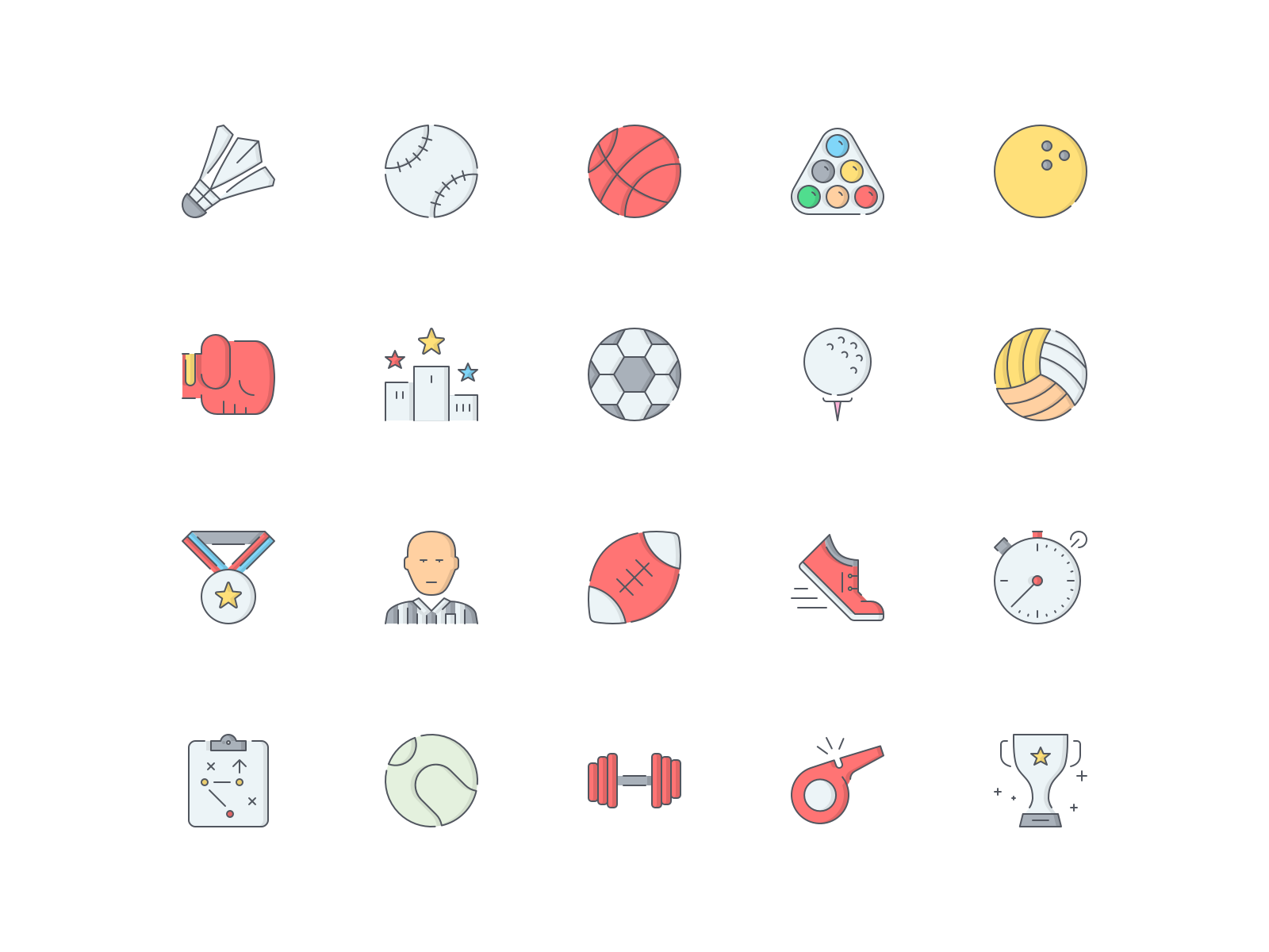LineQueen - Sports collection badminton baseball basketball billiard bowling boxing colorful icons finalist flat icons football golf handball icon set iconography icons icons collection icons library line icons medal sports