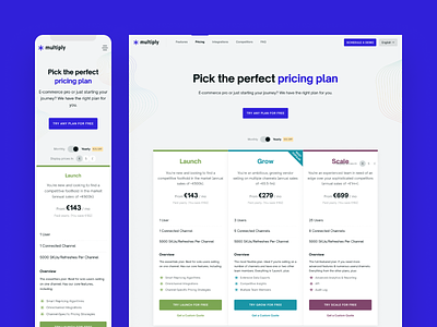 Multiply - Pricing company conversion rate landing page minimalism multiply pricing packages pricing page pricing plan purple responsive web saas sales startup tiers ui ux web web site website website design