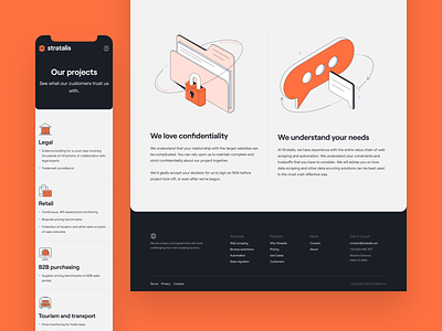 Stratalis - Project illustrations business clean dark ui illustrations interface landing page line icons line illustrations orange technology ui ux visual design web web page web scraping web site webflow website website design