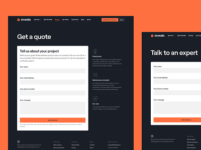 Stratalis – Contact clean connect contact contact form dark ui form landing page layers minimalistic orange responsive web send message ui ux web web page web scraping web site website website design
