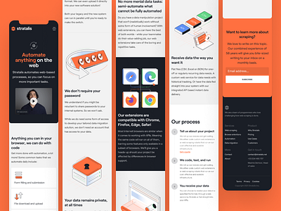Stratalis – Mobile viewport business clean landing page minimalistic mobile first mobile ui mobile web narrow orange responsive we technology ui ux web web page web scraping web site webflow website website design