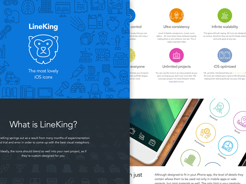 LineKing Landing Page clean flat ios icons landing page line icons lineking one page stroke icons vector icons web icons website