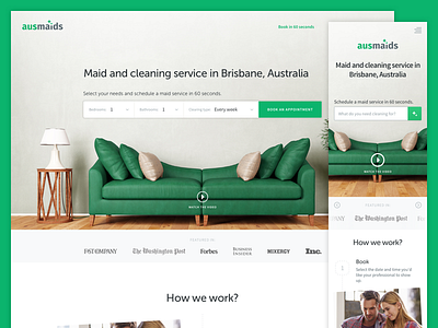 Responsive Landing Page for AusMaids clean flat homepage interface interior landing layout mobile first responsive ui webpage website