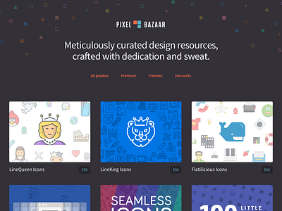 PixelBazaar Launch creative icons landing marketplace online shop patterns seller ui kits workflow