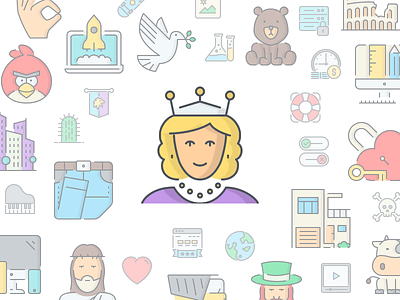 LineQueen Icons colorful icons flat icons icon set icons illustrations line icons people stroke icons