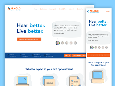 ArnoldHearing Responsive Landing Page clean flat homepage landing page mobile mobile first responsive ui ux web design web page website
