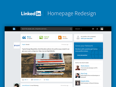 Yet Another LinkedIn Redesign corporate homepage job board layout linkedin makeitbetter newsfeed redesign social social media web app website