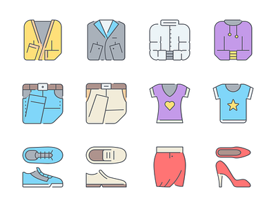 Clothes Icons Collection apparel blouse clothes coat flat icons icon set icons illustrations jacket line icons snickers stroke icons