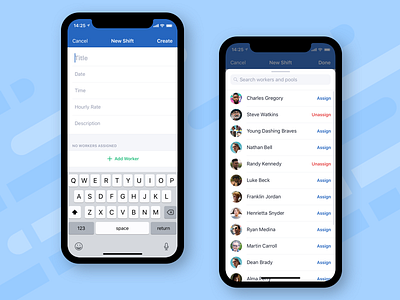 Shifts & Workers employees employer form input iphone app iphone x mobile app people shifts workers