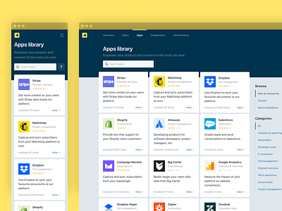 Apps library apps card design landing page concept library listing page media queries minimal app minimalism mobile first responsive search bar store store design web app design yellow