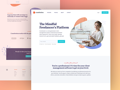 Constitution landing agile clean clent management contract design feedback freelancer graphic hero landing page minimal platform project management remote work subscription ui ux web web app website