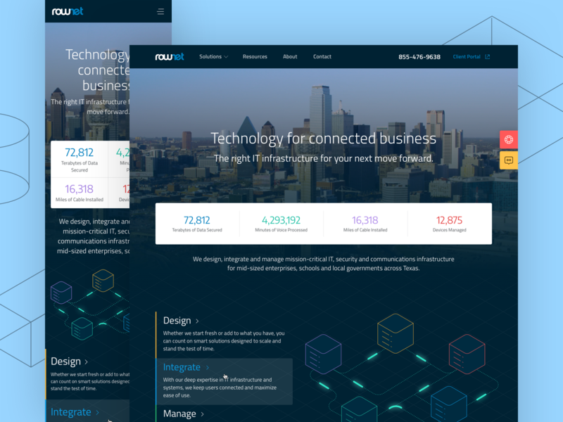 Responsive website for Rownet access control broadband business cybersecurity database homepage design information technology integration landing page mobile first responsive layout responsive website security servers software development surveillance technology ui ux website