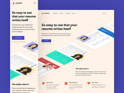 Switch mobile first landing page companies cv cv maker employee employer employment hire hiring landing page mobile first online cv builder online resume builder origami resume resume maker saas web design web page website worker