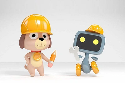 Tim Prott & Robo Prott (3D) 3d 3dcg character dog mascot prototyping prott robo prott robot tim prott tool