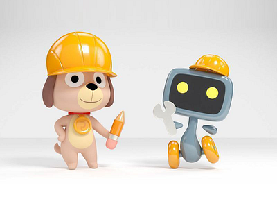 Tim Prott & Robo Prott (3D) 3d 3dcg character dog mascot prototyping prott robo prott robot tim prott tool