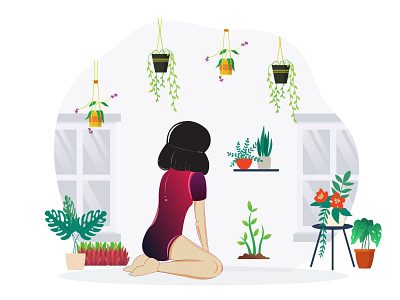 Gardening girl branding design flat icon identity illustration illustrator minimal ui vector