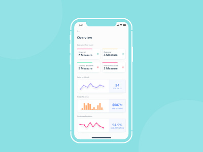 Overview's Dashboard App analytic blue chart clean dashboard design education flat iphone x measurement mobile overview report sales ui ux