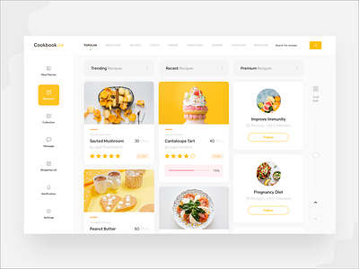 Cook Book Website activity cake clean dashboard discover food illustration message mockup notification orange product design recipe restaurant task management todo ui kit uiux ux challange website