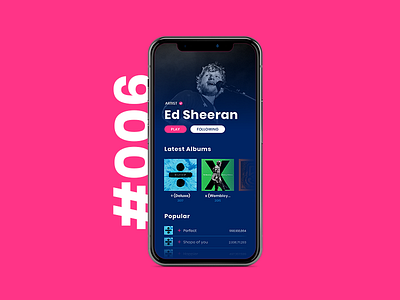 Daily UI #006 / User Profile 006 blue challenge daily daily ui design ed sheeran illustration music music app pink streaming typography ui