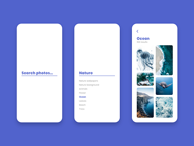 Daily UI #022 / Search adobe xd app challenge daily daily 100 challenge daily ui design illustration illustrator ocean photos purple search typography ui ux vector