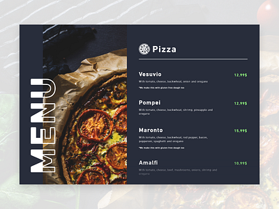 Daily UI #043 / Food/Drink menu adobe xd app blue challenge colors daily daily 100 challenge daily ui design food drink green icon illustration illustrator pizza menu typography ui ux vector web