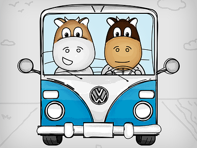 Masters milk sticker #2 Cows in the classic kombi bus character cows handdrawn illustration stickers