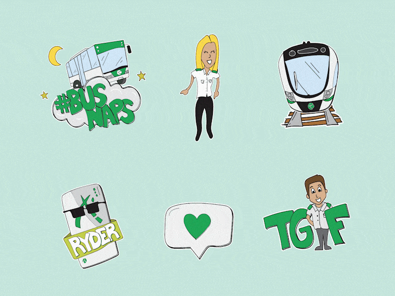 Transperth branded sticker set 2/4 animated design handdrawn stickers