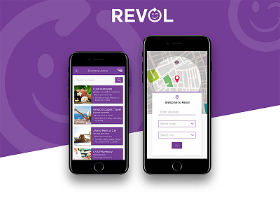 Revol a Business Listing Mobile App app business listing discount ios map shopping ui ux