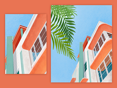 Summer resort illustration buildings flat illustration textures vector