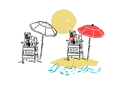 Bulldog on Duty beach branding design dogs drawing illustration line art summer
