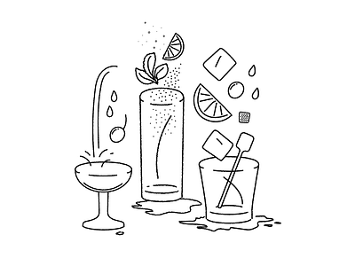 Three's a Crowd bar cocktail design drawing illustration li line art vector
