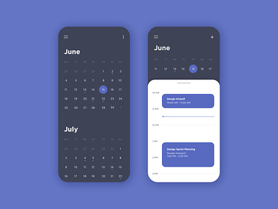 Calendar App app calendar calendar app calendar design calendar ui dark mode dark ui event tracking events meeting minimal minimalist mobile app mobile calendar phone app ui ui design ux ux design