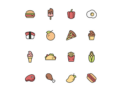 Colorful Food Icons colorful colourful design fast food food food icons fruits icon icon design icon set icons illustration minimal minimalist restaurant restaurant icons sweets vector vegetables