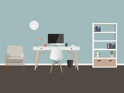 Office Scene drawing furniture illustration office room vector