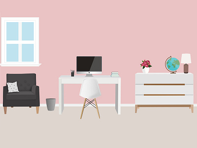 Office Scene drawing furniture illustration office room vector