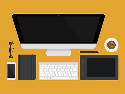 Desk Hero computer desk illustration keyboard tablet vector