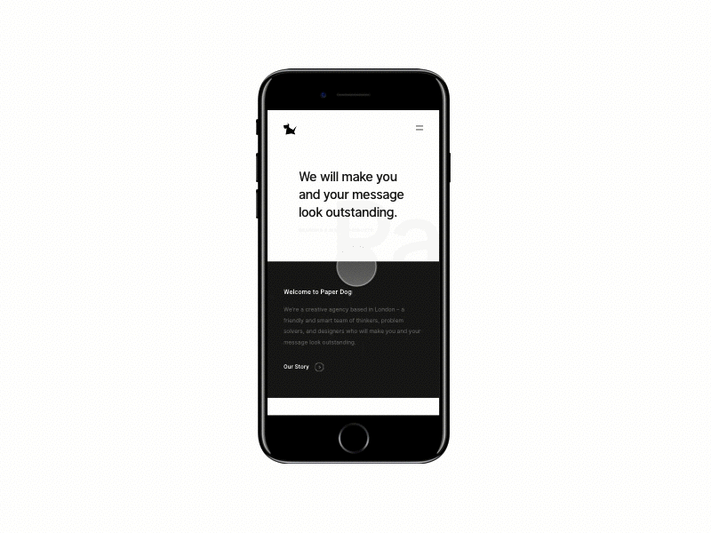 Landing Page - Mobile concept animation black landing page menu minimal principle transition website white